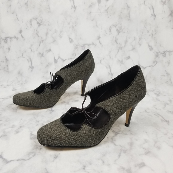 Ann Marino Brown Tweed Fabric 3.5" heels size 10 - Picture 2 of 7